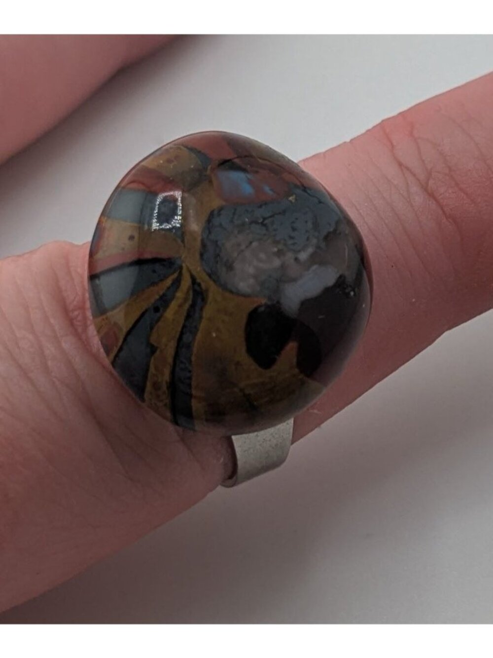 Artisan Boho Eclectic Handmade Art Glass Dome Adjustable Statement Ring